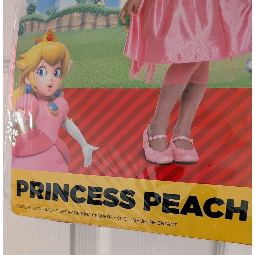 Princess Peach Toddler Costume M 3T 4T Super Mario Dress‎ Crown Halloween - Picture 4 of 6